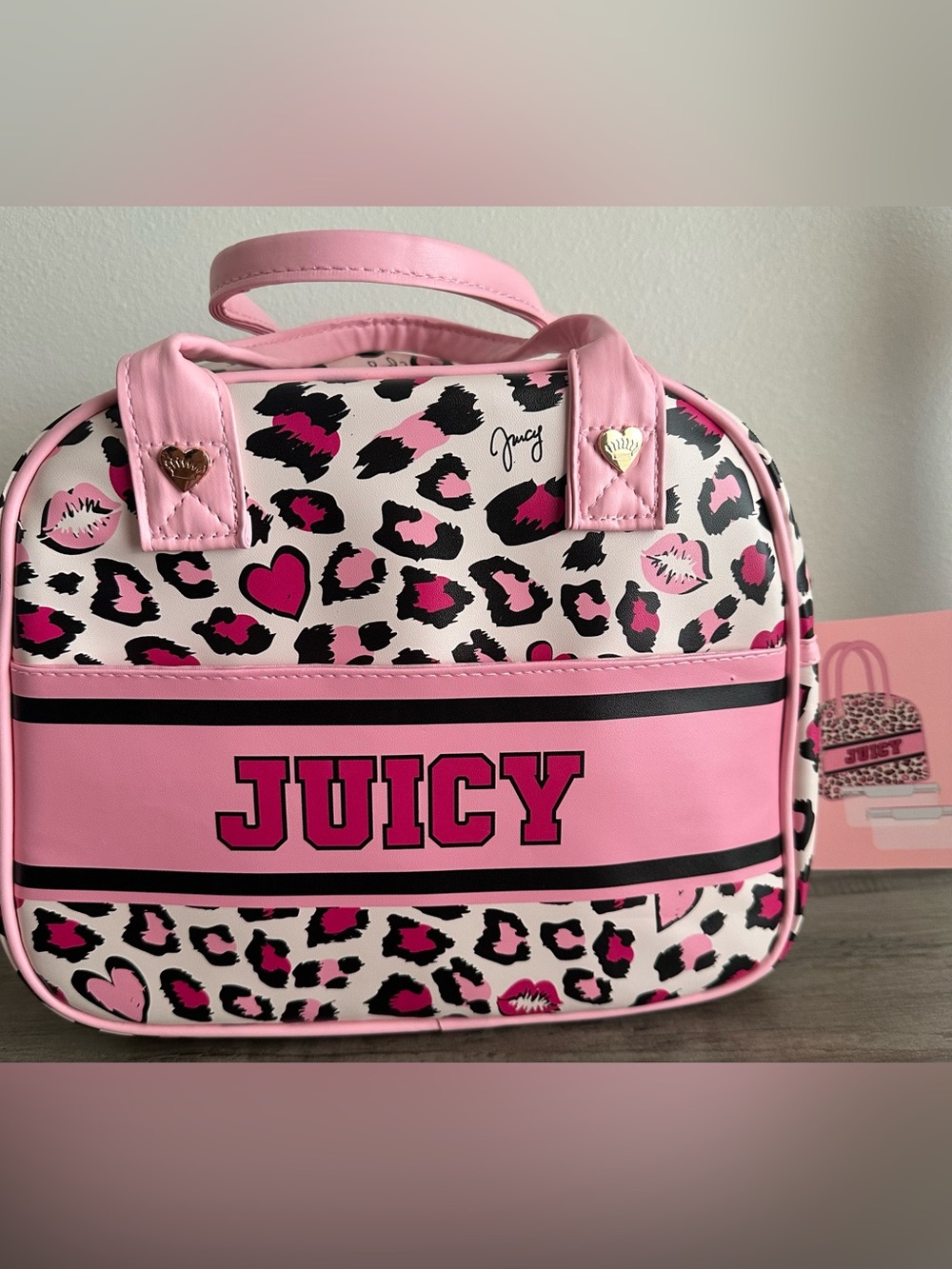 Juicy Couture Lunch Bag Pink Leopard Heart Bonus 2 pc food storage included new